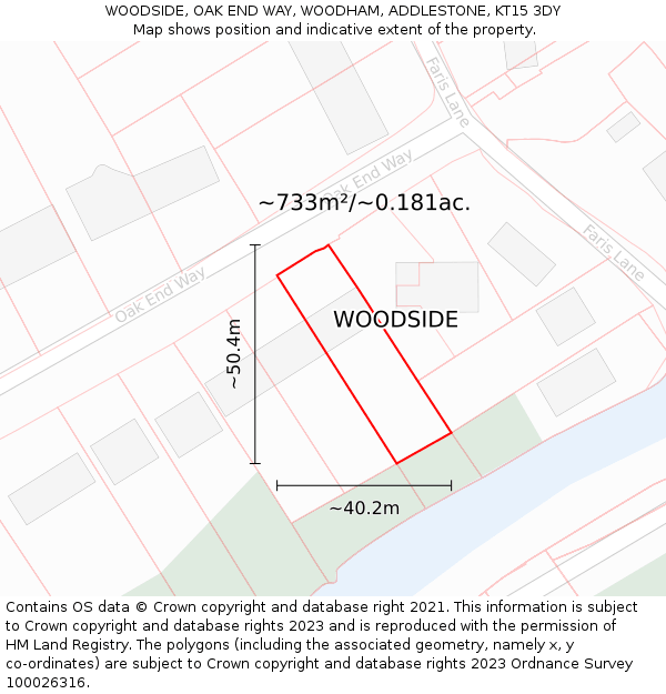 WOODSIDE, OAK END WAY, WOODHAM, ADDLESTONE, KT15 3DY: Plot and title map