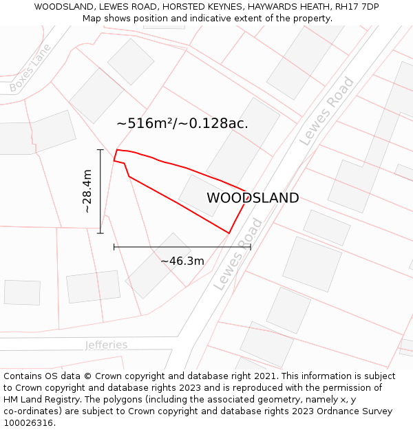 WOODSLAND, LEWES ROAD, HORSTED KEYNES, HAYWARDS HEATH, RH17 7DP: Plot and title map