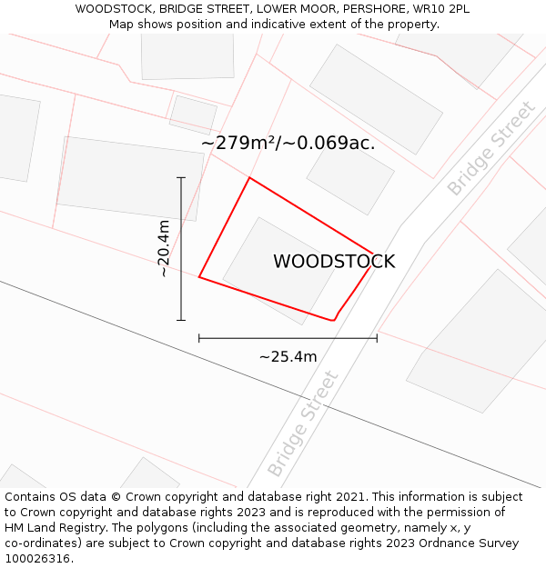 WOODSTOCK, BRIDGE STREET, LOWER MOOR, PERSHORE, WR10 2PL: Plot and title map
