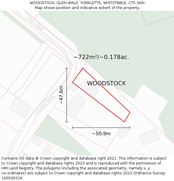 WOODSTOCK, GLEN WALK, YORKLETTS, WHITSTABLE, CT5 3AN: Plot and title map