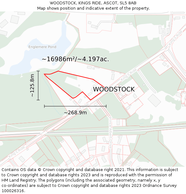 WOODSTOCK, KINGS RIDE, ASCOT, SL5 8AB: Plot and title map