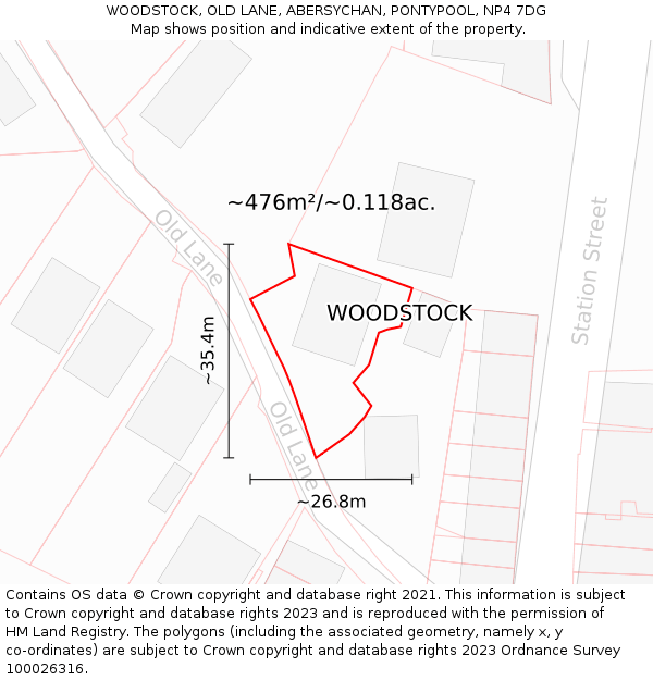 WOODSTOCK, OLD LANE, ABERSYCHAN, PONTYPOOL, NP4 7DG: Plot and title map