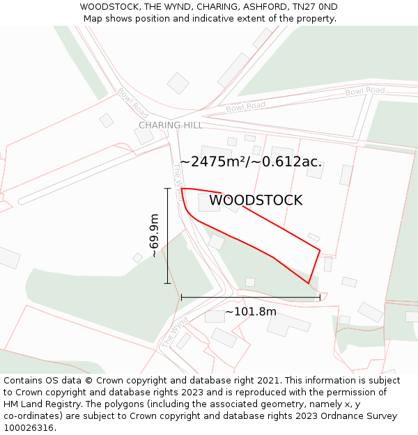 WOODSTOCK, THE WYND, CHARING, ASHFORD, TN27 0ND: Plot and title map