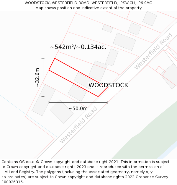 WOODSTOCK, WESTERFIELD ROAD, WESTERFIELD, IPSWICH, IP6 9AG: Plot and title map