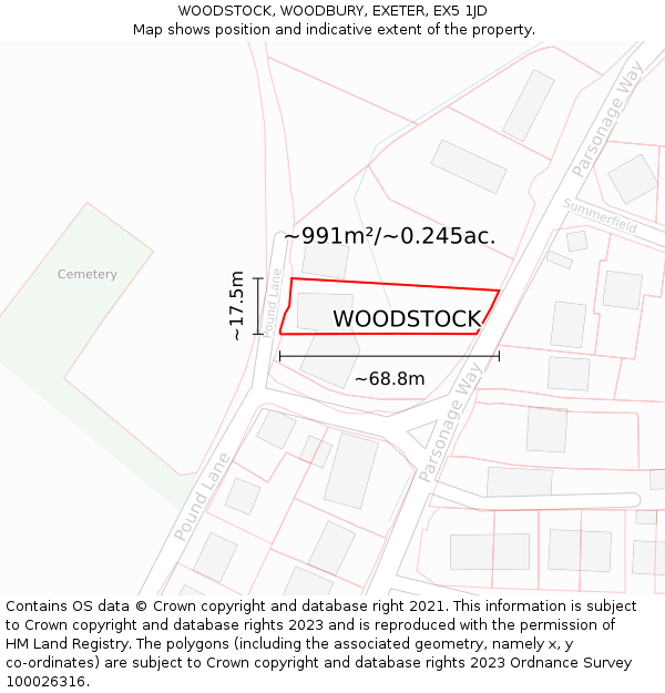 WOODSTOCK, WOODBURY, EXETER, EX5 1JD: Plot and title map