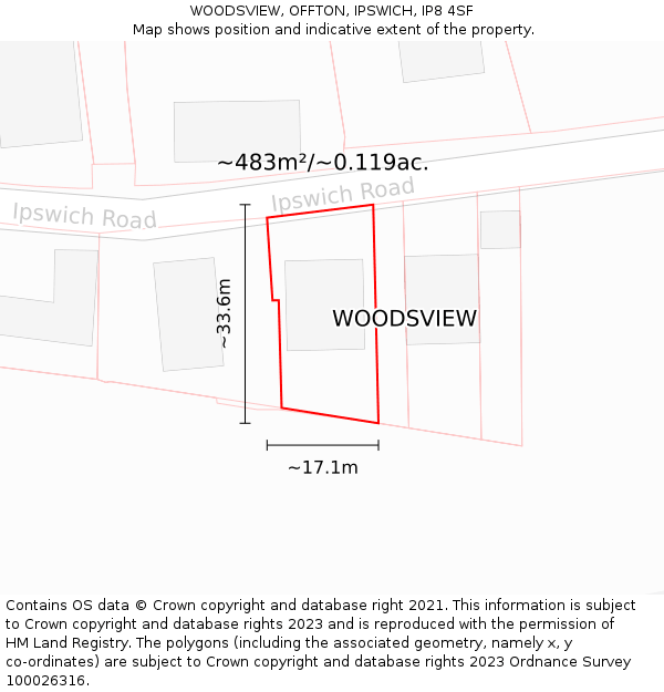 WOODSVIEW, OFFTON, IPSWICH, IP8 4SF: Plot and title map