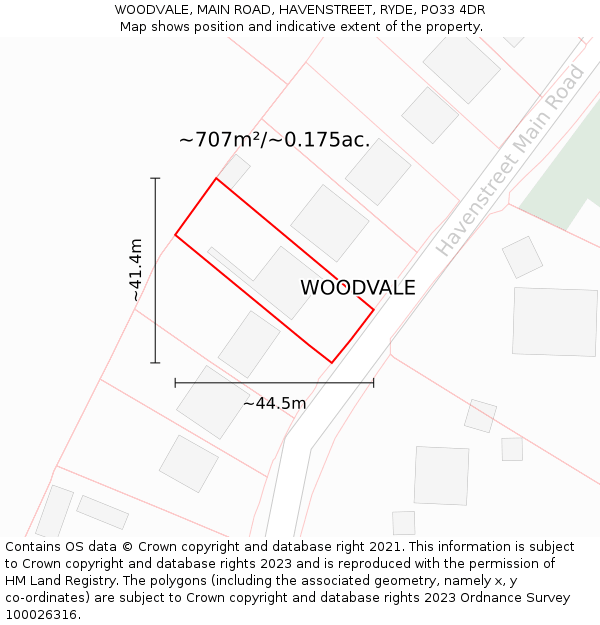 WOODVALE, MAIN ROAD, HAVENSTREET, RYDE, PO33 4DR: Plot and title map