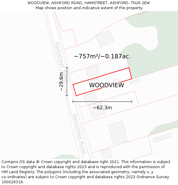 WOODVIEW, ASHFORD ROAD, HAMSTREET, ASHFORD, TN26 2EW: Plot and title map