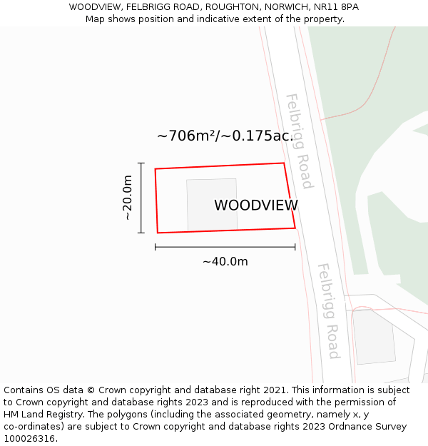 WOODVIEW, FELBRIGG ROAD, ROUGHTON, NORWICH, NR11 8PA: Plot and title map