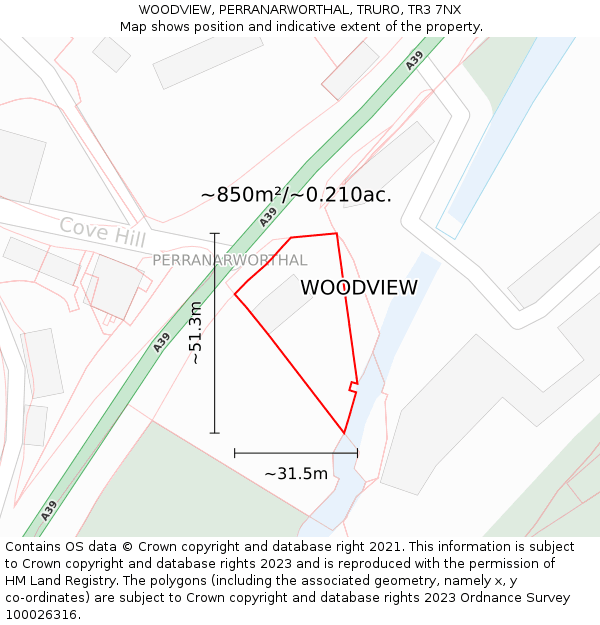 WOODVIEW, PERRANARWORTHAL, TRURO, TR3 7NX: Plot and title map