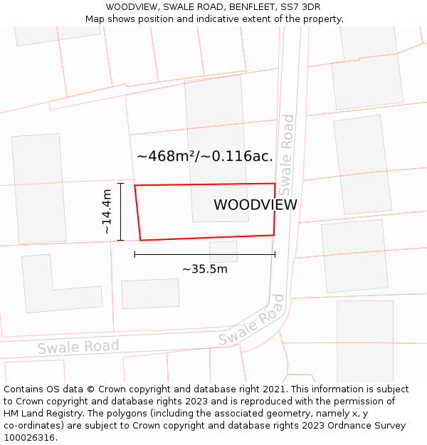 WOODVIEW, SWALE ROAD, BENFLEET, SS7 3DR: Plot and title map