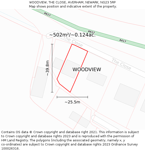 WOODVIEW, THE CLOSE, AVERHAM, NEWARK, NG23 5RP: Plot and title map