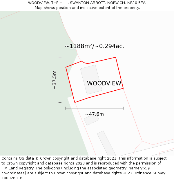 WOODVIEW, THE HILL, SWANTON ABBOTT, NORWICH, NR10 5EA: Plot and title map