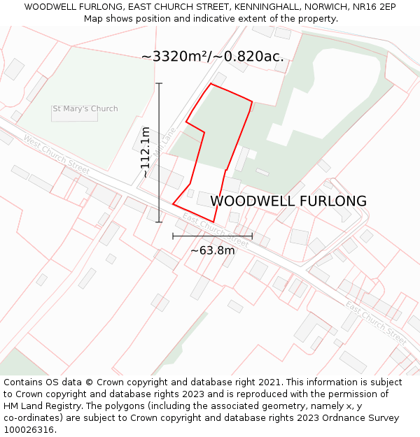 WOODWELL FURLONG, EAST CHURCH STREET, KENNINGHALL, NORWICH, NR16 2EP: Plot and title map