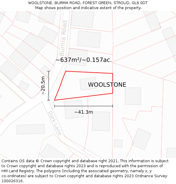 WOOLSTONE, BURMA ROAD, FOREST GREEN, STROUD, GL6 0DT: Plot and title map