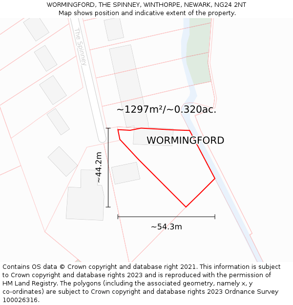 WORMINGFORD, THE SPINNEY, WINTHORPE, NEWARK, NG24 2NT: Plot and title map