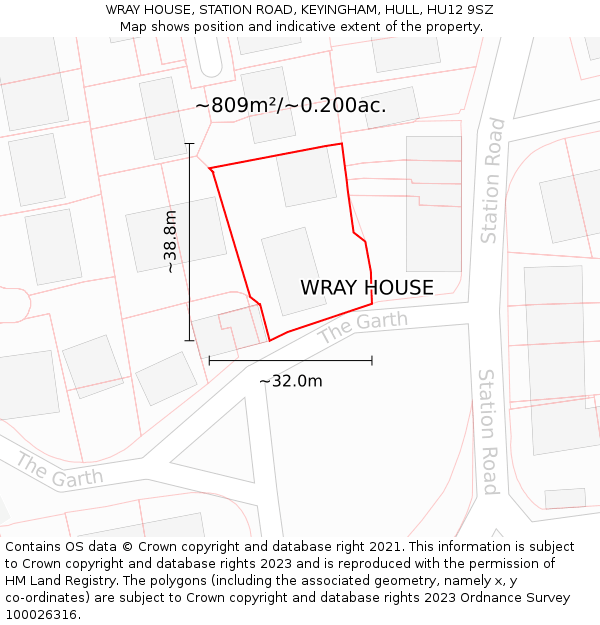 WRAY HOUSE, STATION ROAD, KEYINGHAM, HULL, HU12 9SZ: Plot and title map