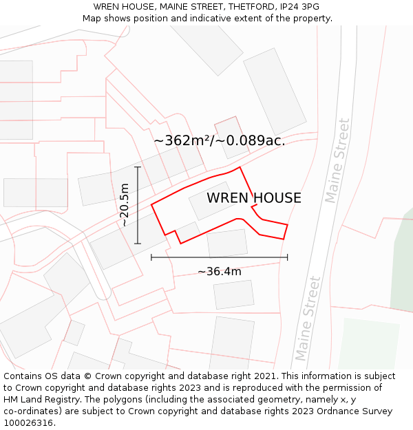 WREN HOUSE, MAINE STREET, THETFORD, IP24 3PG: Plot and title map