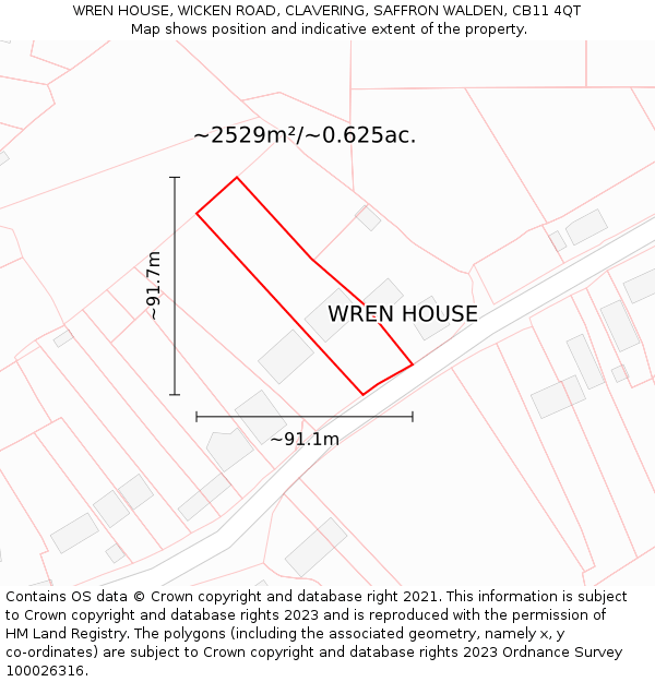 WREN HOUSE, WICKEN ROAD, CLAVERING, SAFFRON WALDEN, CB11 4QT: Plot and title map