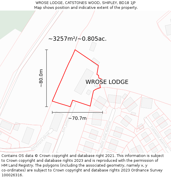 WROSE LODGE, CATSTONES WOOD, SHIPLEY, BD18 1JP: Plot and title map