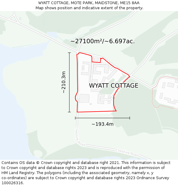 WYATT COTTAGE, MOTE PARK, MAIDSTONE, ME15 8AA: Plot and title map