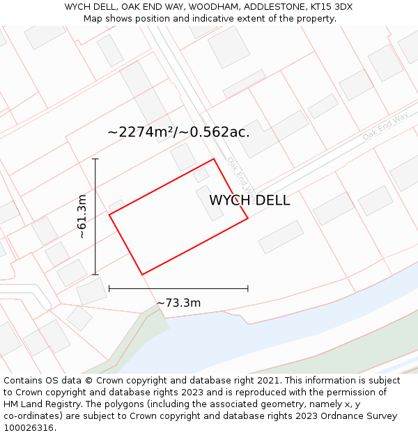 WYCH DELL, OAK END WAY, WOODHAM, ADDLESTONE, KT15 3DX: Plot and title map