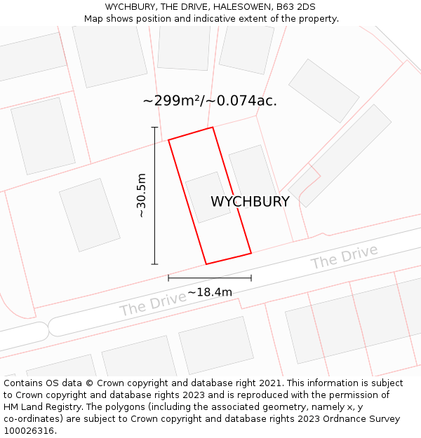 WYCHBURY, THE DRIVE, HALESOWEN, B63 2DS: Plot and title map