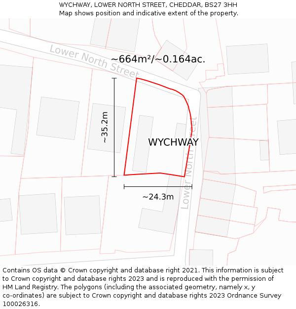 WYCHWAY, LOWER NORTH STREET, CHEDDAR, BS27 3HH: Plot and title map