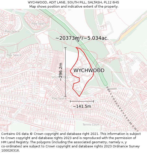 WYCHWOOD, ADIT LANE, SOUTH PILL, SALTASH, PL12 6HS: Plot and title map