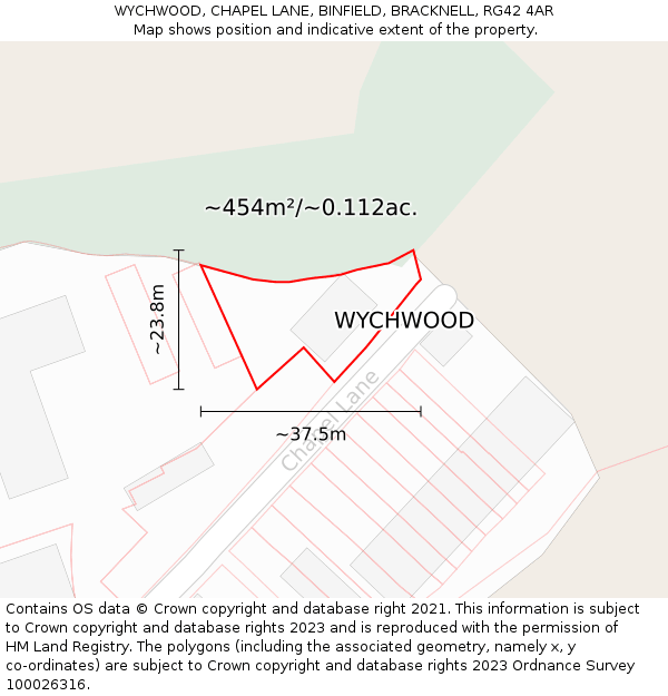 WYCHWOOD, CHAPEL LANE, BINFIELD, BRACKNELL, RG42 4AR: Plot and title map