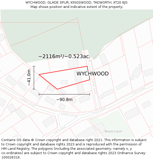 WYCHWOOD, GLADE SPUR, KINGSWOOD, TADWORTH, KT20 6JG: Plot and title map