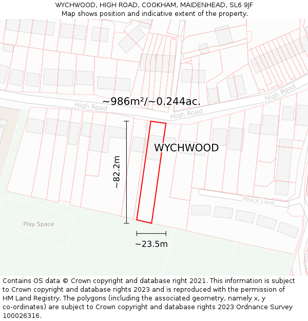 WYCHWOOD, HIGH ROAD, COOKHAM, MAIDENHEAD, SL6 9JF: Plot and title map