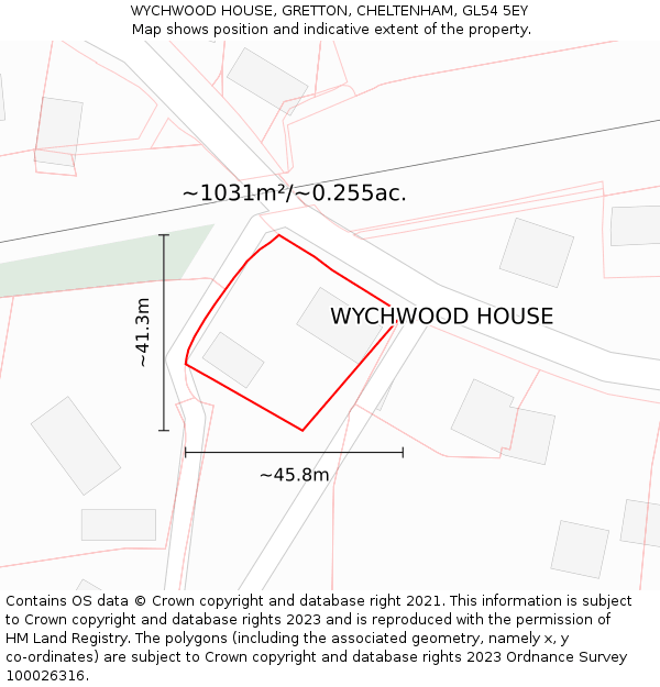 WYCHWOOD HOUSE, GRETTON, CHELTENHAM, GL54 5EY: Plot and title map