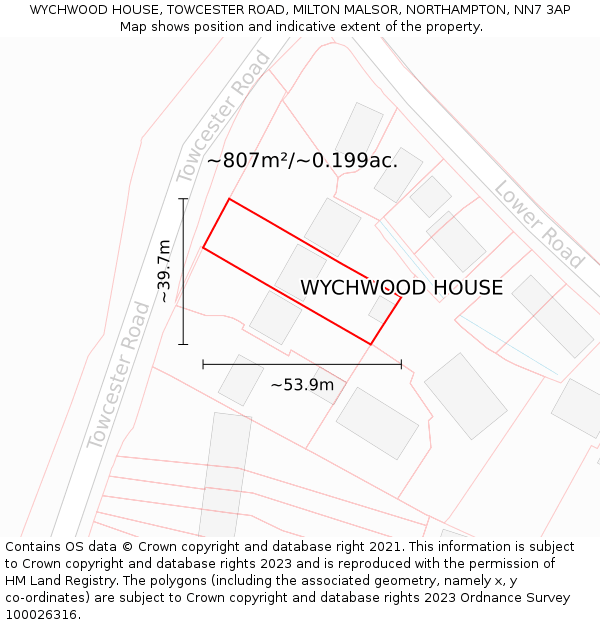 WYCHWOOD HOUSE, TOWCESTER ROAD, MILTON MALSOR, NORTHAMPTON, NN7 3AP: Plot and title map