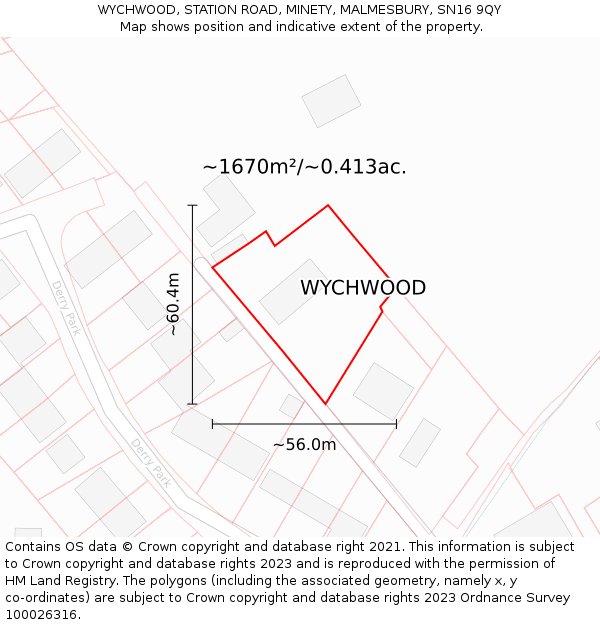 WYCHWOOD, STATION ROAD, MINETY, MALMESBURY, SN16 9QY: Plot and title map