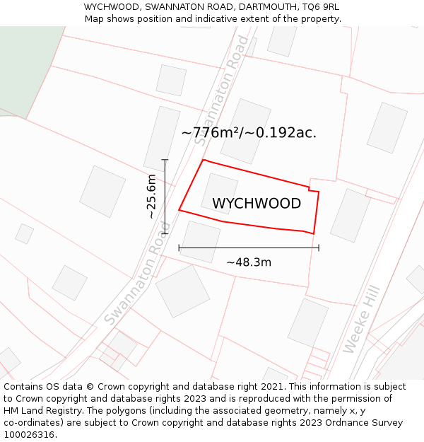 WYCHWOOD, SWANNATON ROAD, DARTMOUTH, TQ6 9RL: Plot and title map