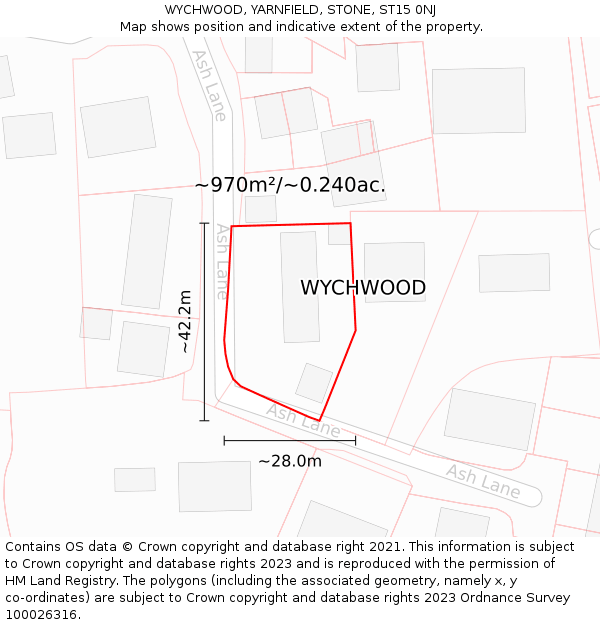 WYCHWOOD, YARNFIELD, STONE, ST15 0NJ: Plot and title map