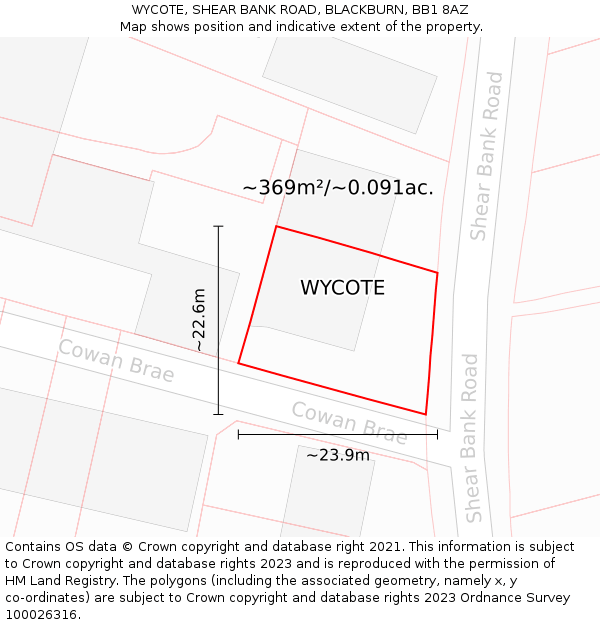 WYCOTE, SHEAR BANK ROAD, BLACKBURN, BB1 8AZ: Plot and title map