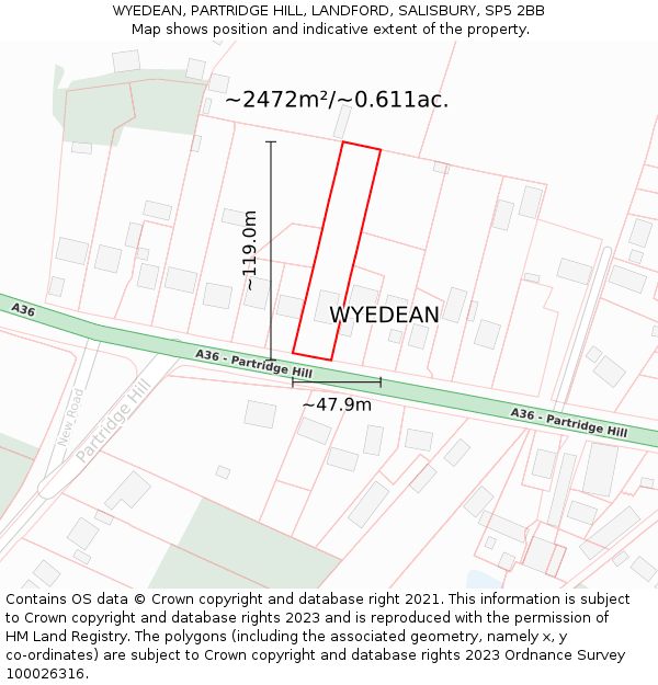 WYEDEAN, PARTRIDGE HILL, LANDFORD, SALISBURY, SP5 2BB: Plot and title map