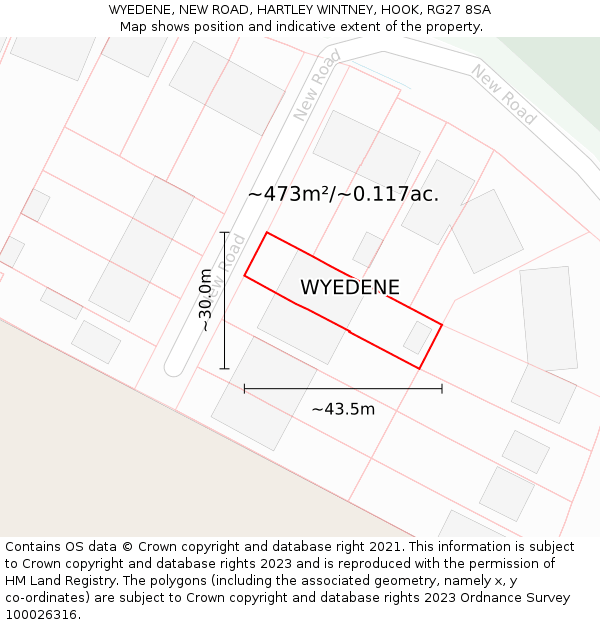 WYEDENE, NEW ROAD, HARTLEY WINTNEY, HOOK, RG27 8SA: Plot and title map