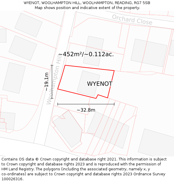 WYENOT, WOOLHAMPTON HILL, WOOLHAMPTON, READING, RG7 5SB: Plot and title map