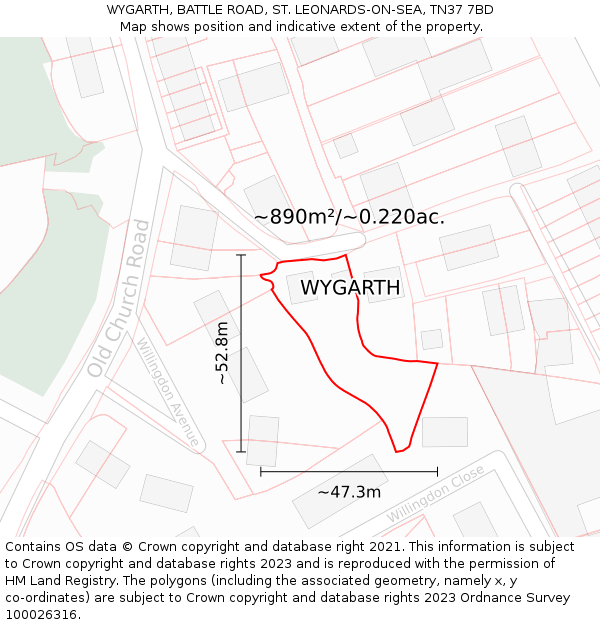 WYGARTH, BATTLE ROAD, ST. LEONARDS-ON-SEA, TN37 7BD: Plot and title map