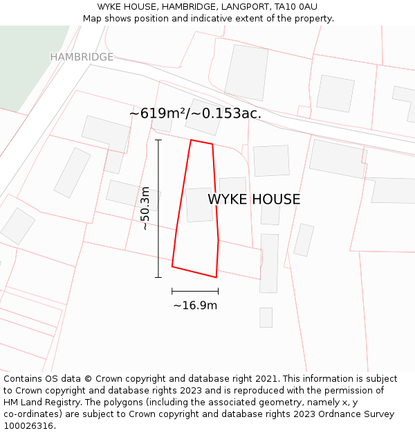 WYKE HOUSE, HAMBRIDGE, LANGPORT, TA10 0AU: Plot and title map