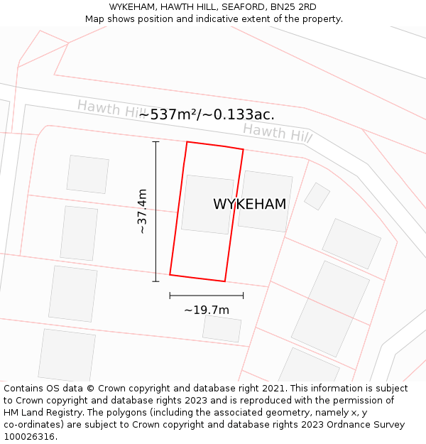 WYKEHAM, HAWTH HILL, SEAFORD, BN25 2RD: Plot and title map