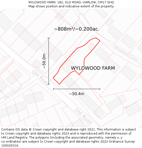 WYLDWOOD FARM, 182, OLD ROAD, HARLOW, CM17 0HQ: Plot and title map