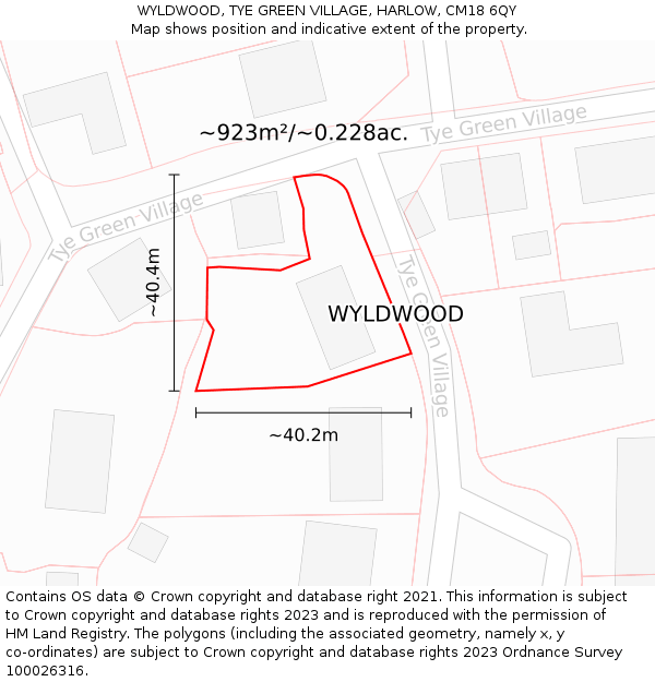 WYLDWOOD, TYE GREEN VILLAGE, HARLOW, CM18 6QY: Plot and title map