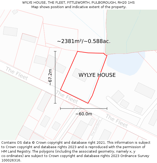 WYLYE HOUSE, THE FLEET, FITTLEWORTH, PULBOROUGH, RH20 1HS: Plot and title map