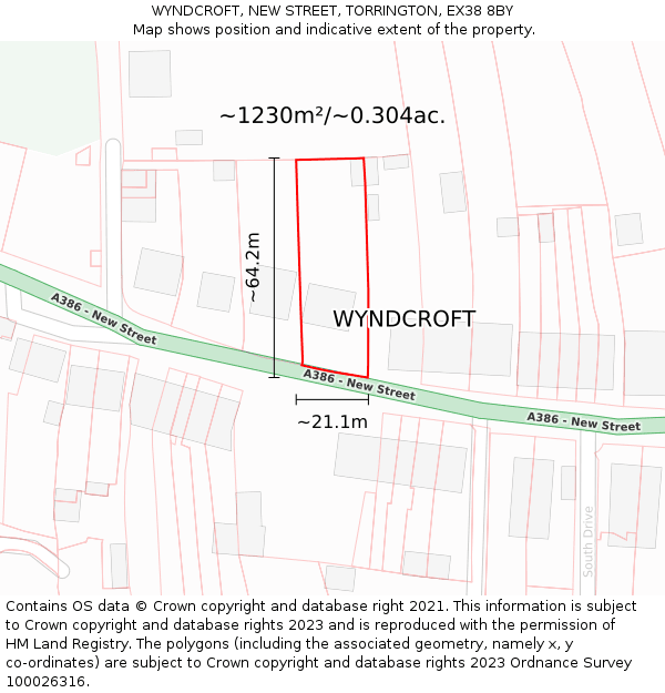 WYNDCROFT, NEW STREET, TORRINGTON, EX38 8BY: Plot and title map