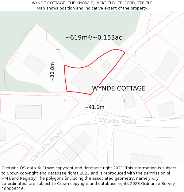 WYNDE COTTAGE, THE KNOWLE, JACKFIELD, TELFORD, TF8 7LF: Plot and title map