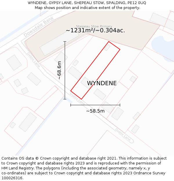 WYNDENE, GYPSY LANE, SHEPEAU STOW, SPALDING, PE12 0UQ: Plot and title map